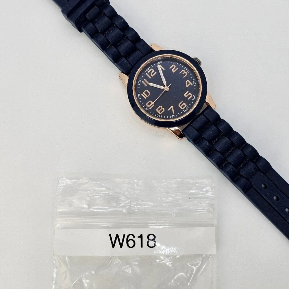 Unisex‎ Watch 38MM Blue Dial Blue Gold Case Blue Plastic Band Straps New Battery